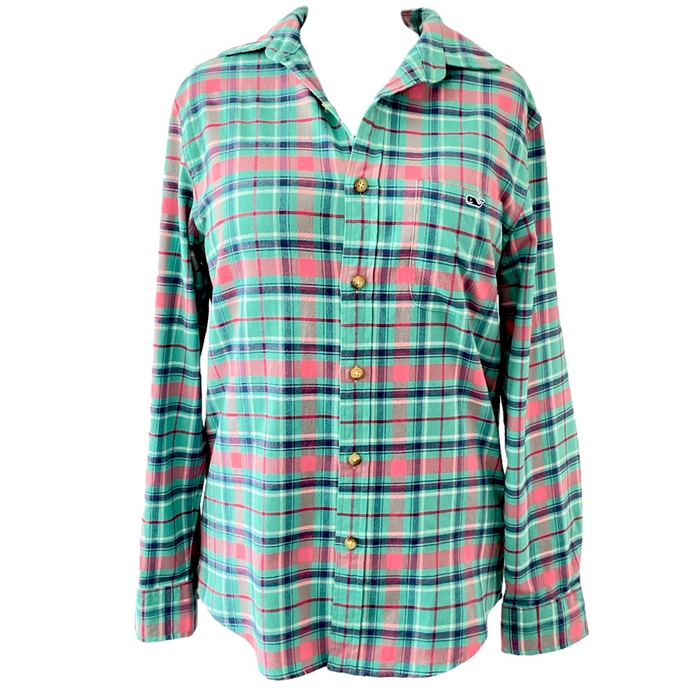 Vineyard Vines Classic Fit Tucker Shirt long sleeve flannel mint green, plaid S